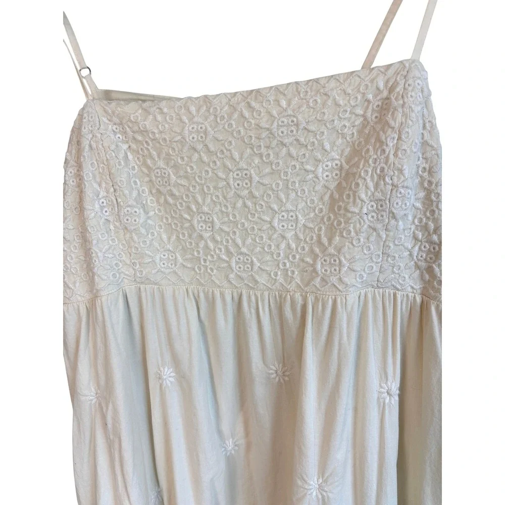 Lucky Brand Maxi Dress Cream Womens Large Embroidered Eyelet Tiered Open Back - Picture 2 of 13